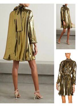 NEW $595 RHODE PRIYA METALLIC SILK BLEND TRAPEZE STYLE MINI DRESS SIZE M/L